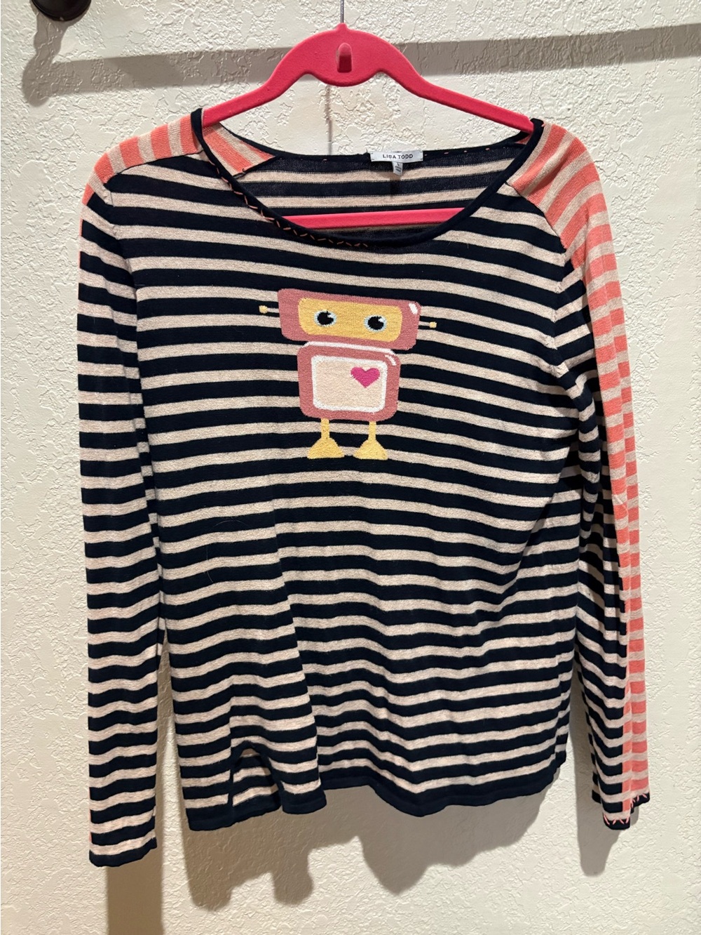 Lisa Todd Striped
Robot Knit Sweater
Pullover, size L